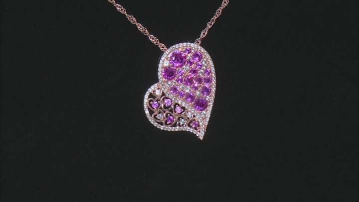 Pink Lab Created Sapphire 18k Rose Gold Over Sterling Silver Heart Pendant with Chain 3.09ctw Video Thumbnail