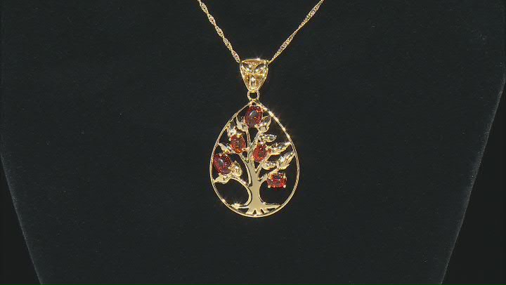 Orange Amber 18k Yellow Gold Over Sterling Silver Tree Of Life Pendant With Chain Video Thumbnail