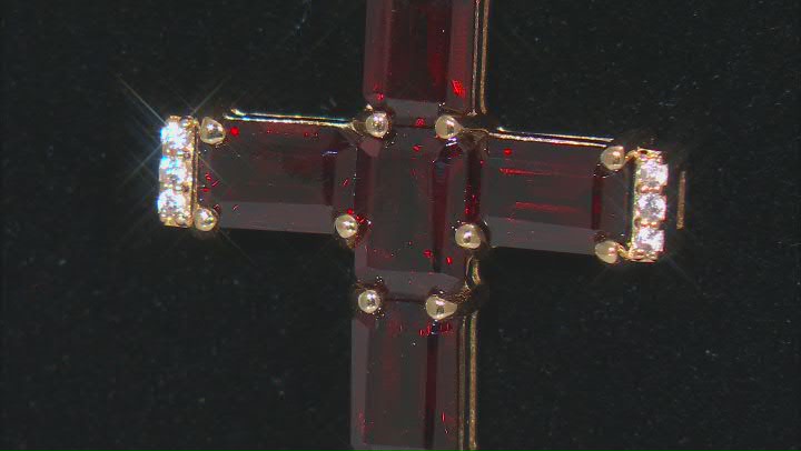 Red Garnet 18k Yellow Gold Over Sterling Silver Cross Pendant with Chain 4.24ctw Video Thumbnail