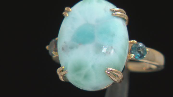 Blue Larimar 18k Yellow Gold Over Sterling Silver Ring 0.36ctw Video Thumbnail