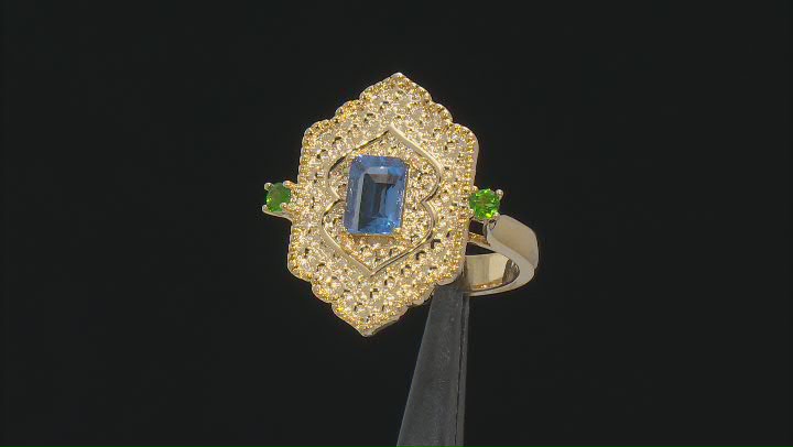 Fluorite & Chrome Diopside 18K Gold Over Brass Ring 1.90ctw Video Thumbnail