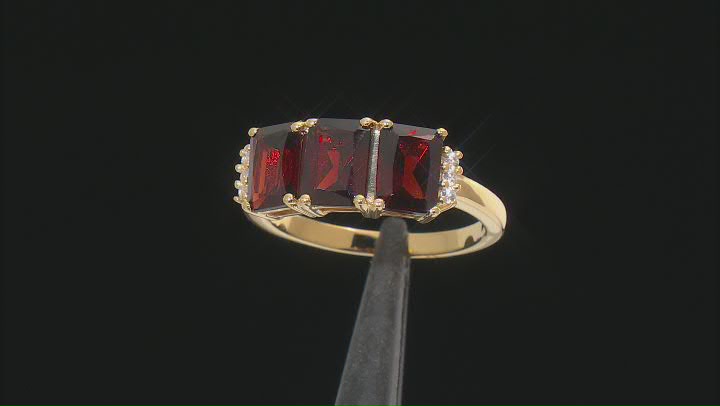 Red Garnet 18k Yellow Gold Over Sterling Silver 3-Stone Band Ring 3.59ctw Video Thumbnail