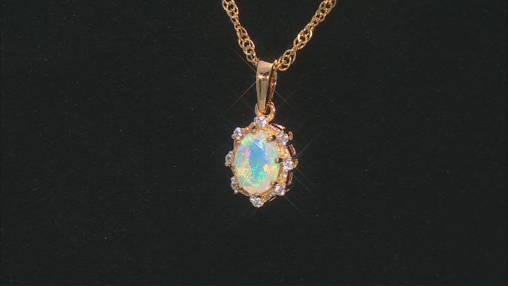 Ethiopian Opal 18k Yellow Gold Over Sterling Silver Pendant with Chain 0.43ctw Video Thumbnail