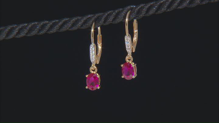 Red Lab Created Ruby 18k Yellow Gold Over Sterling Silver Earrings 2.08ctw Video Thumbnail