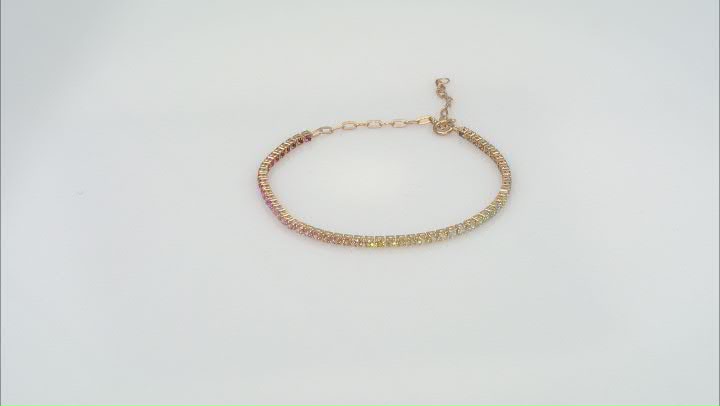 Multi-Color Lab Sapphire 18k Yellow Gold Over Silver Paperclip Link Bracelet 2.80ctw Video Thumbnail