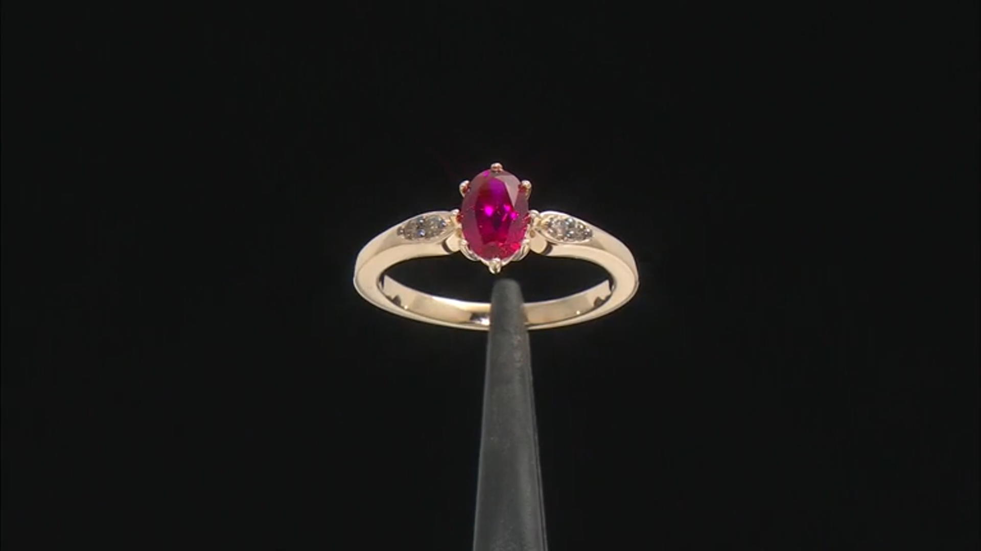 Red Lab Created Ruby with Champagne Diamond 18k Yellow Gold Over Sterling Silver Ring 0.97ctw Video Thumbnail