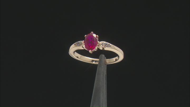 Red Lab Created Ruby with Champagne Diamond 18k Yellow Gold Over Sterling Silver Ring 0.97ctw Video Thumbnail