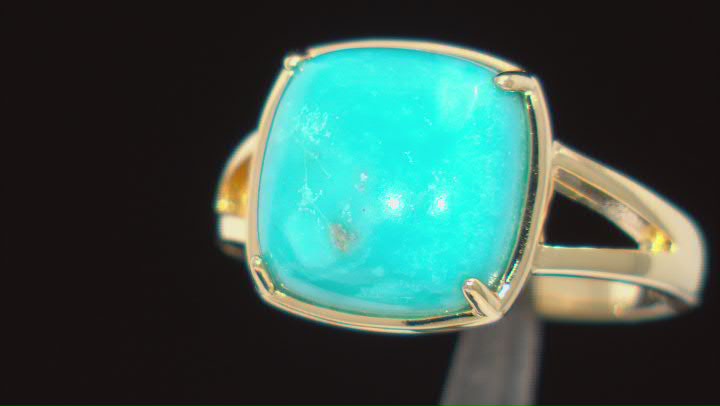 12x12mm Blue Kingman Turquoise 18k Yellow Gold Over Sterling Silver Ring Video Thumbnail