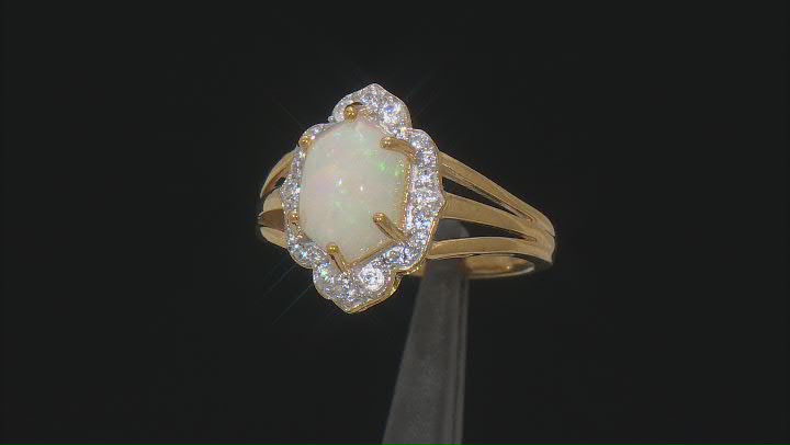 Hexagon Opal And White Zircon 18k Yellow Gold Over Sterling Silver Ring 1.10ctw Video Thumbnail