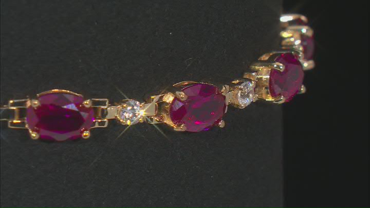 Red Lab Created Ruby 18k Yellow Gold Over Sterling Silver Bracelet 10.71ctw Video Thumbnail
