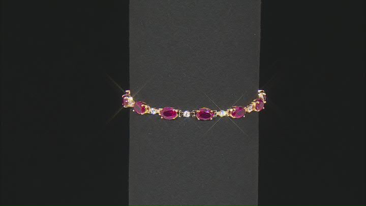 Red Lab Created Ruby 18k Yellow Gold Over Sterling Silver Bracelet 10.71ctw Video Thumbnail