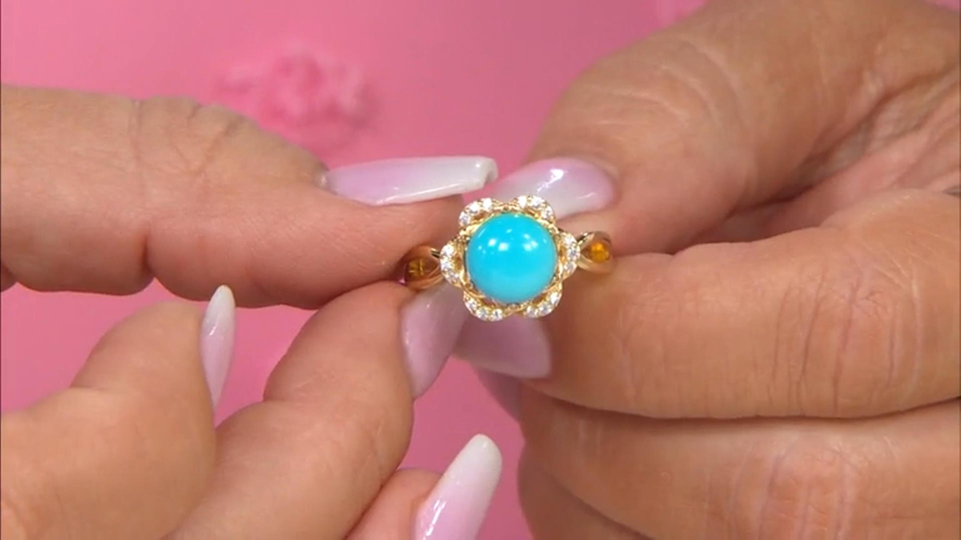 Blue Sleeping Beauty Turquoise 18k Yellow Gold Over Sterling Silver Ring 0.15ctw Video Thumbnail