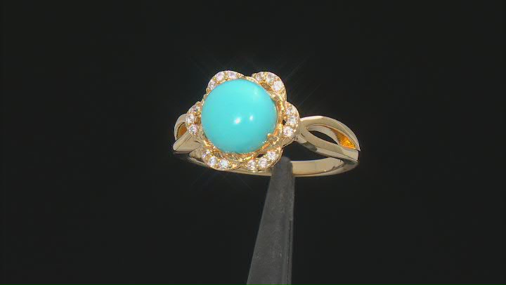 Blue Sleeping Beauty Turquoise 18k Yellow Gold Over Sterling Silver Ring 0.15ctw Video Thumbnail