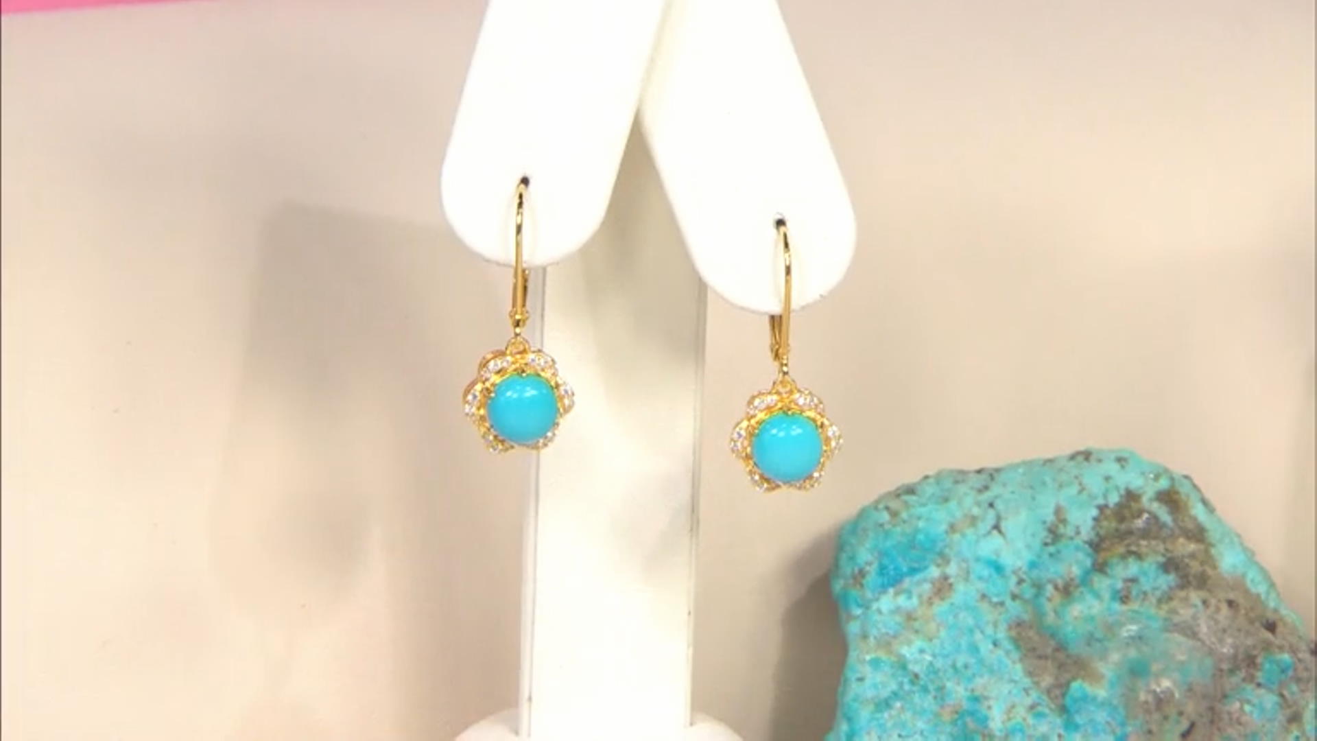 Blue Sleeping Beauty Turquoise 18k Yellow Gold Over Sterling Silver Earrings 0.08ctw Video Thumbnail