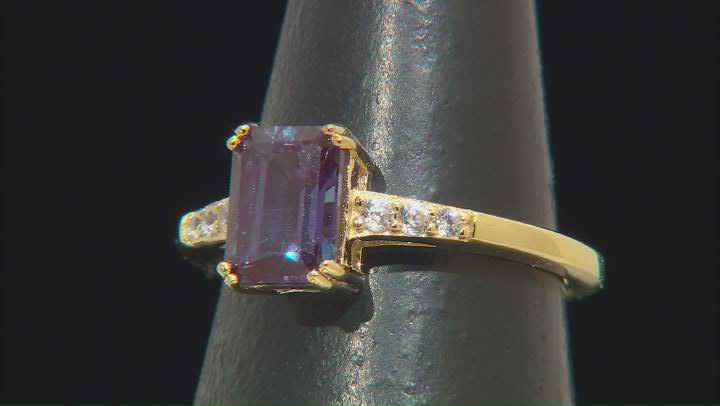 Blue Lab Created Alexandrite 18k Yellow Gold Over Sterling Silver Ring 1.83ctw Video Thumbnail