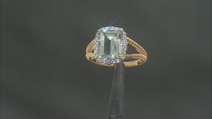Barrel Prasiolite and White Zircon 18k Yellow Gold Over Silver Ring Video Thumbnail