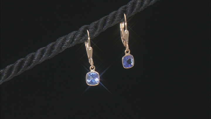 Blue Tanzanite 18k Yellow Gold Over Sterling Silver Dangle Earrings 1.00ctw Video Thumbnail