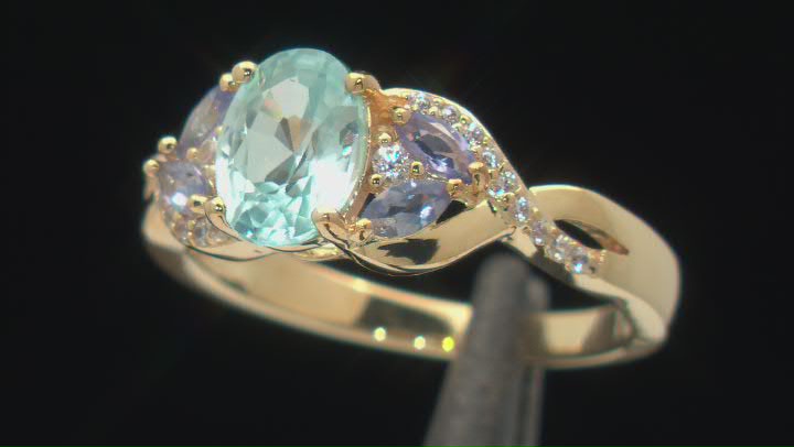 Blue Zircon with Tanzanite and White Zircon 18k Yellow Gold Over Sterling Silver Ring. 1.97ctw Video Thumbnail