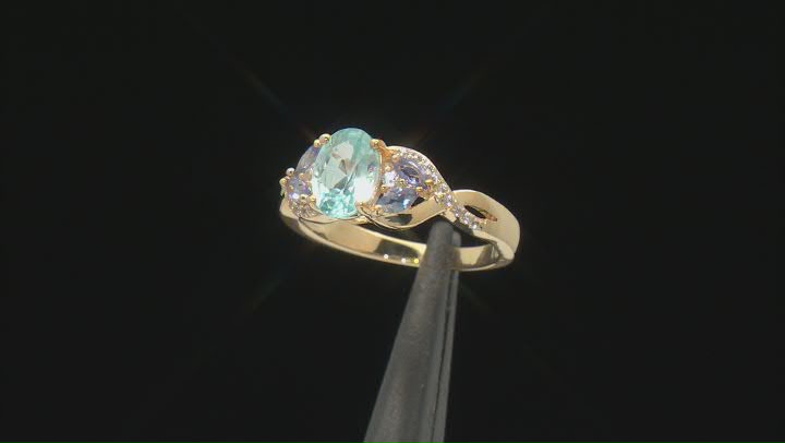 Blue Zircon with Tanzanite and White Zircon 18k Yellow Gold Over Sterling Silver Ring. 1.97ctw Video Thumbnail