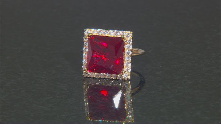 Red Lab Created Ruby with White Zircon 18k Yellow Gold Over Sterling Silver Ring 14.21ctw Video Thumbnail