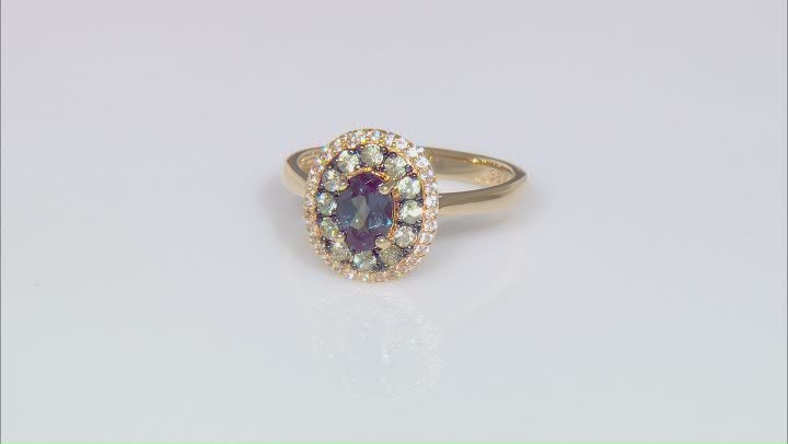 Blue Lab Created Alexandrite 18k Yellow Gold Over Sterling Silver Ring 1.54ctw Video Thumbnail
