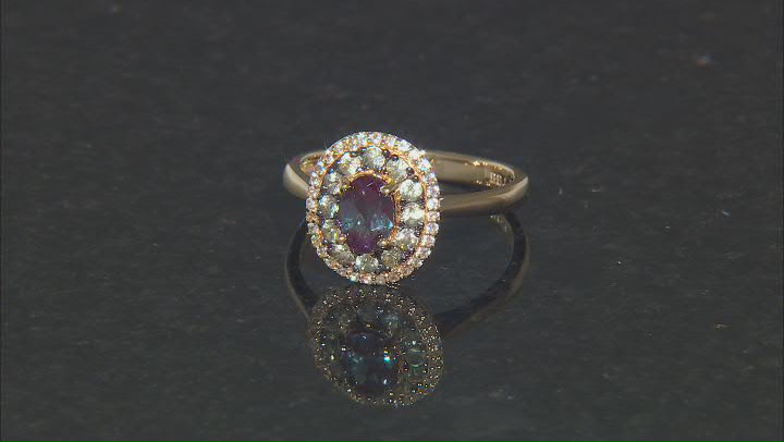 Blue Lab Created Alexandrite 18k Yellow Gold Over Sterling Silver Ring 1.54ctw Video Thumbnail