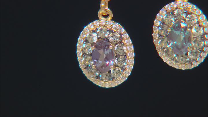 Blue Lab Created Alexandrite 18k Yellow Gold Over Sterling Silver Earrings 2.05ctw Video Thumbnail