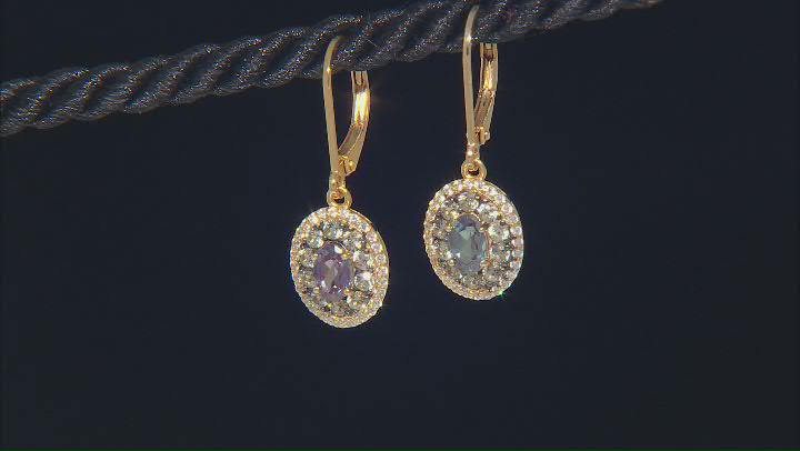 Blue Lab Created Alexandrite 18k Yellow Gold Over Sterling Silver Earrings 2.05ctw Video Thumbnail
