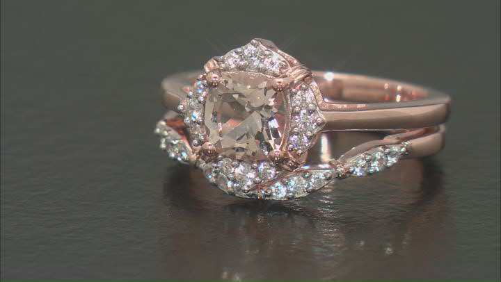 Morganite With White Zircon 18k Rose Gold Over Sterling Silver Ring 0.86ctw Video Thumbnail