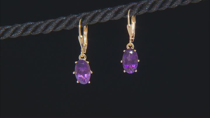 African Amethyst 18k Yellow Gold Over Sterling Silver Earrings 3.50ctw Video Thumbnail