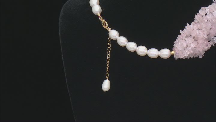 Rose Quartz With Cultured Freshwater Pearl 18k Yellow Gold Over Sterling Silver Necklace Video Thumbnail
