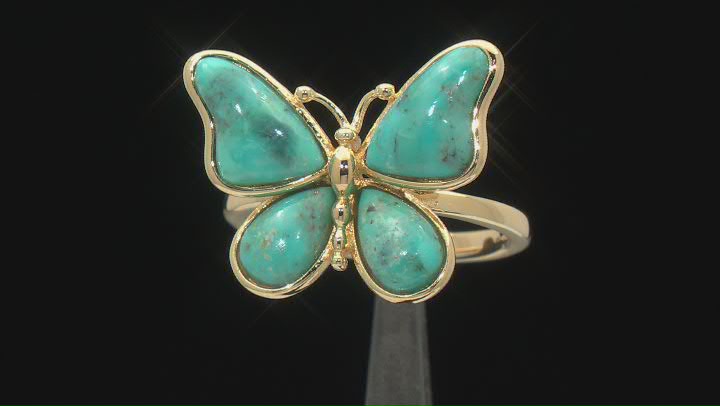 Blue Turquoise 18k Yellow Gold Over Sterling Silver Ring Video Thumbnail