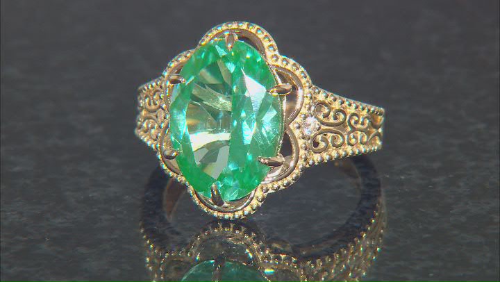 Green Lab Created Spinel with Lab White Sapphire 18k Yellow Gold Over Sterling Silver Ring 5.22ctw Video Thumbnail