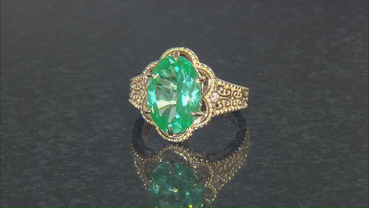 Green Lab Created Spinel with Lab White Sapphire 18k Yellow Gold Over Sterling Silver Ring 5.22ctw Video Thumbnail