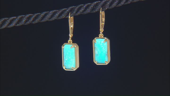Blue Kingman Turquoise 18k Yellow Gold Over Sterling Silver Earrings Video Thumbnail