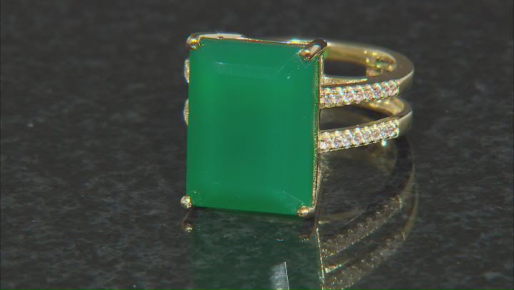 Green Onyx With White Zircon 18k Yellow Gold Over Sterling Silver Ring Video Thumbnail