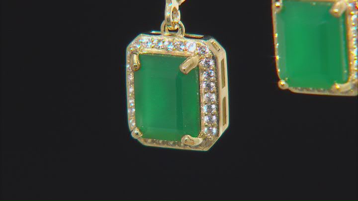 Green Onyx With White Zircon 18k Yellow Gold Over Sterling Silver Earrings Video Thumbnail