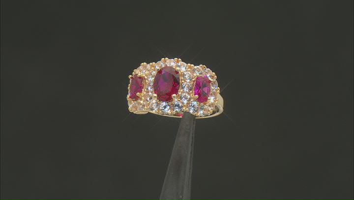 Lab Created Ruby with Lab Created White Sapphire 18k Yellow Gold Over Sterling Silver Ring 7.74ctw Video Thumbnail