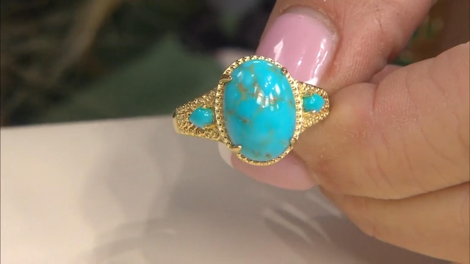 Kingman Turquoise With Sleeping Beauty Turquoise 18k Yellow Gold Over Sterling Silver Ring Video Thumbnail