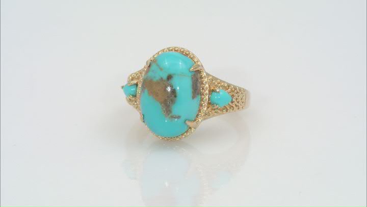 Kingman Turquoise With Sleeping Beauty Turquoise 18k Yellow Gold Over Sterling Silver Ring Video Thumbnail
