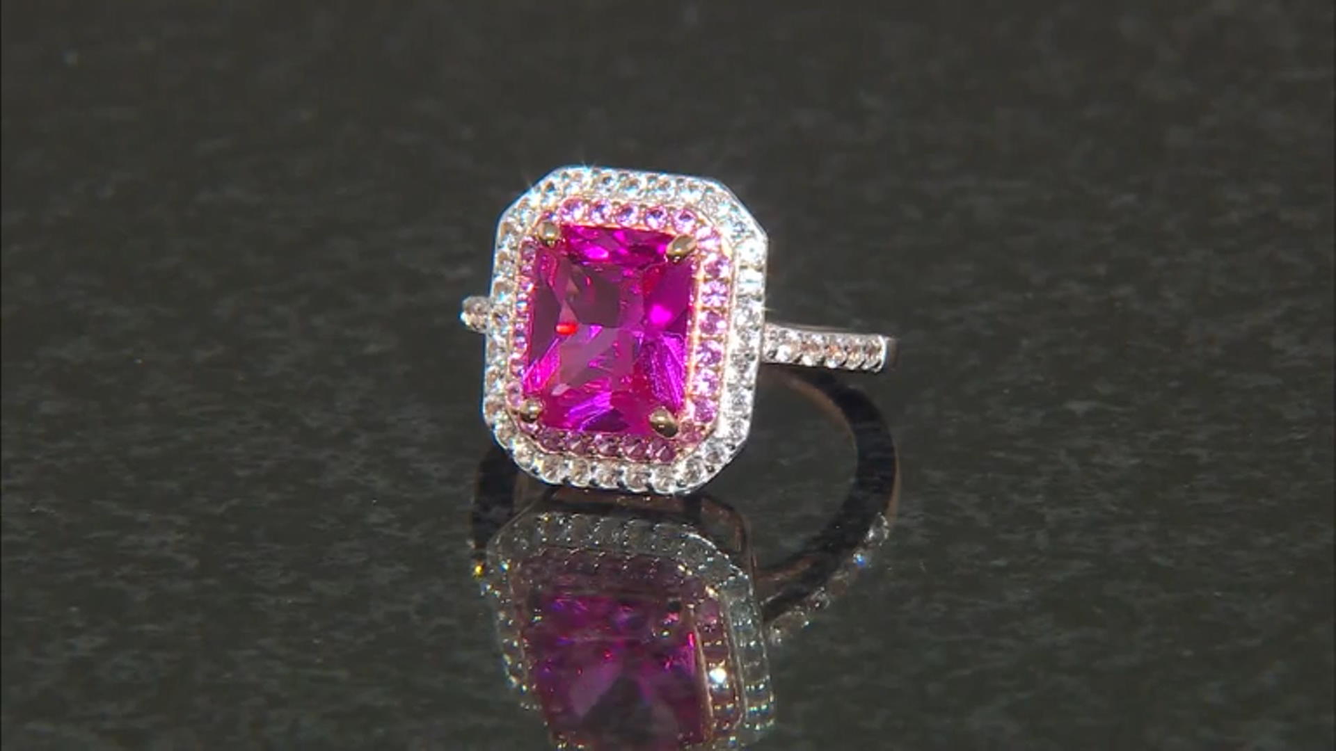 Pink Lab Sapphire With White Lab Sapphire 18k Rose Gold Over Sterling Silver Ring 3.91ctw Video Thumbnail