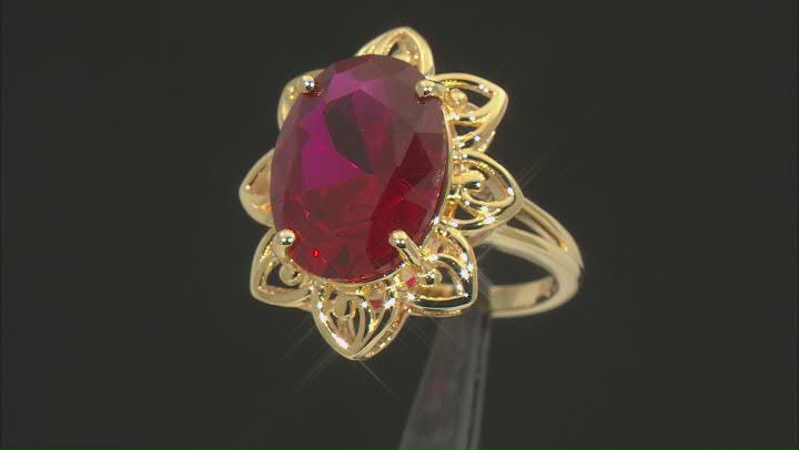 Lab Created Ruby 18k Yellow Gold Over Sterling Silver Ring 9.65ct Video Thumbnail