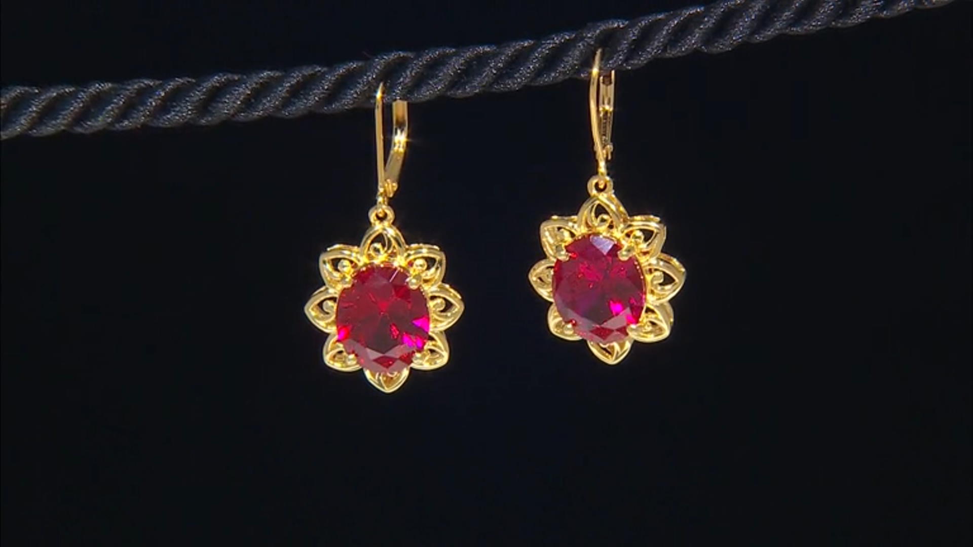 Lab Created Ruby 18k Yellow Gold Over Sterling Silver Earrings 9.11ctw Video Thumbnail