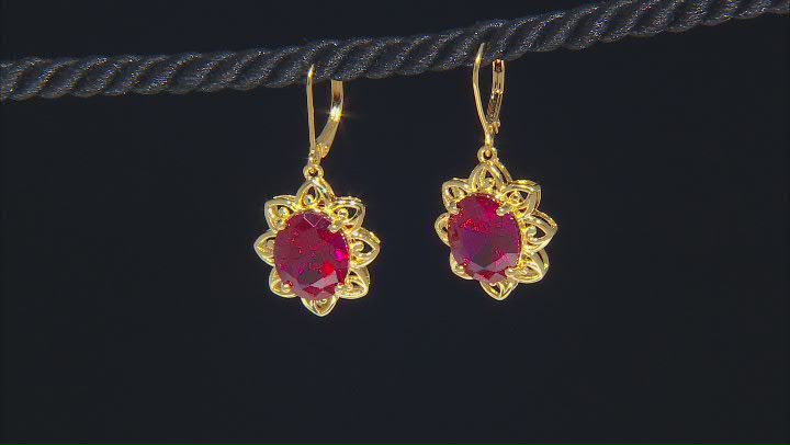 Lab Created Ruby 18k Yellow Gold Over Sterling Silver Earrings 9.11ctw Video Thumbnail