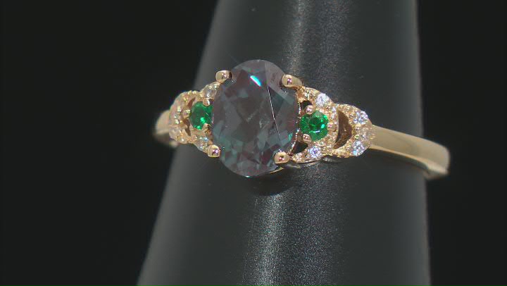 Lab Alexandrite With Lab Emerald & White Zircon 18k Yellow Gold Over Sterling Silver Ring 1.36ctw Video Thumbnail