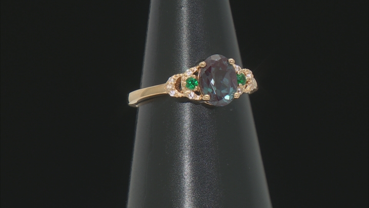 Lab Alexandrite With Lab Emerald & White Zircon 18k Yellow Gold Over Sterling Silver Ring 1.36ctw Video Thumbnail