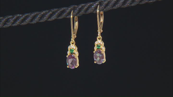 Lab Alexandrite with White Zircon 18k Yellow Gold Over Sterling Silver Earrings 1.86ctw Video Thumbnail