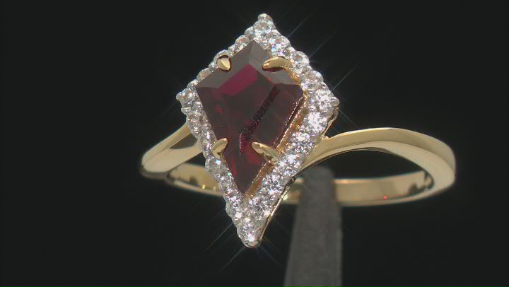 Lab Created Ruby With White Zircon 18k Yellow Gold Over Sterling Silver Ring 2.06ctw Video Thumbnail