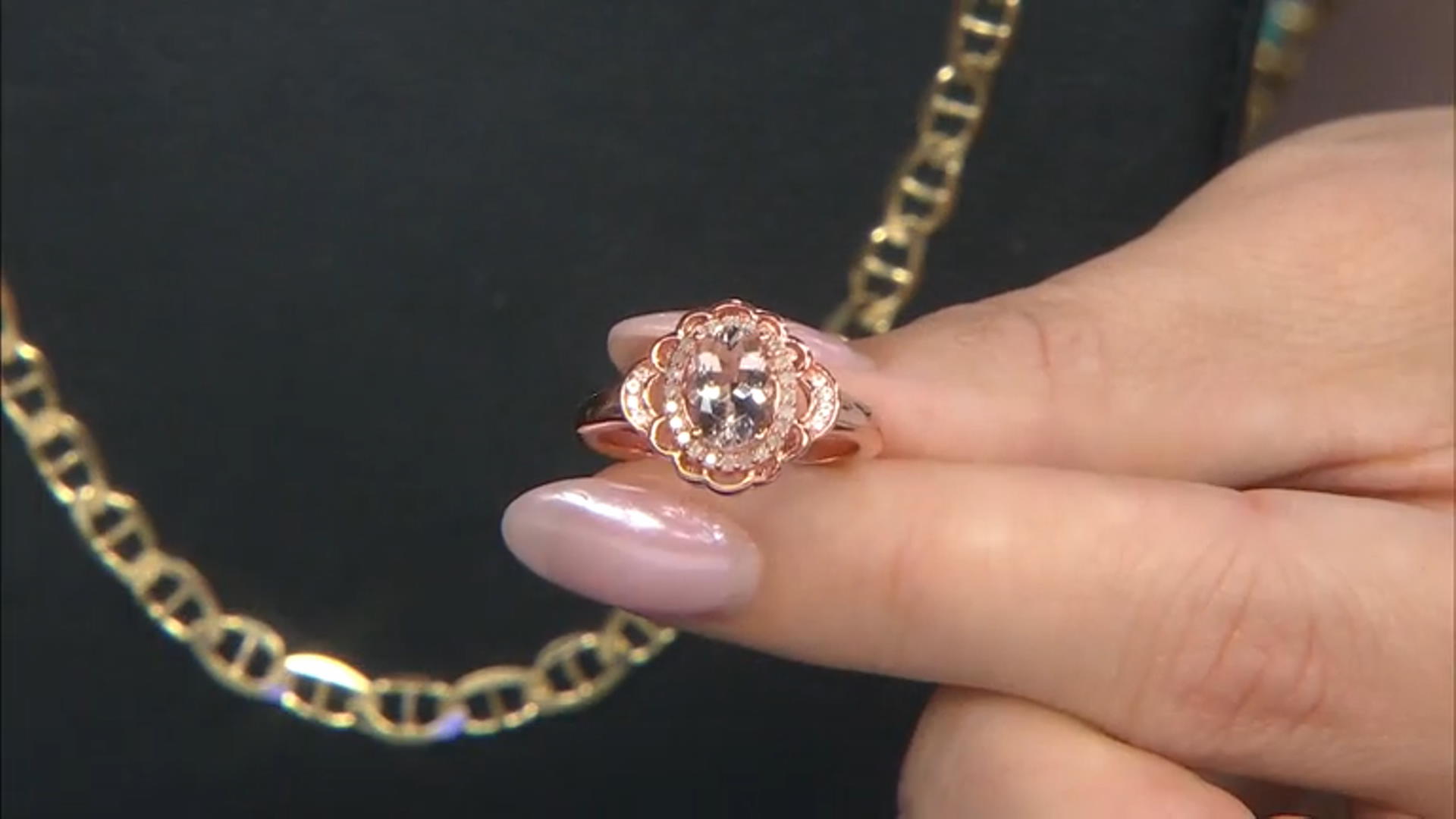 Morganite With White Diamond And White Zircon 18k Rose Gold Over Sterling Silver Ring 1.08ctw Video Thumbnail