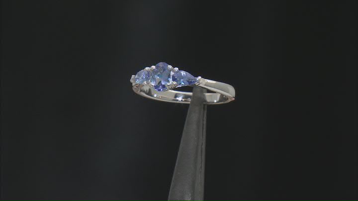 Blue Tanzanite With White Diamond Rhodium Over Sterling Silver Ring 0.75ctw Video Thumbnail